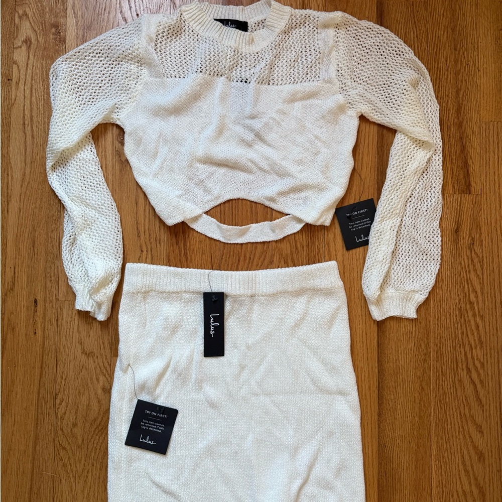 Lulu's Elegant Cream Knit Skirt Set